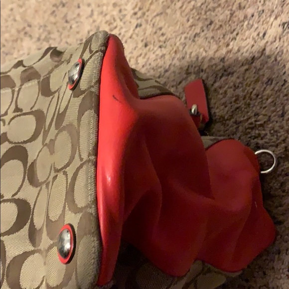 Coral & brown Coach purse with matching wallet - Picture 5 of 8